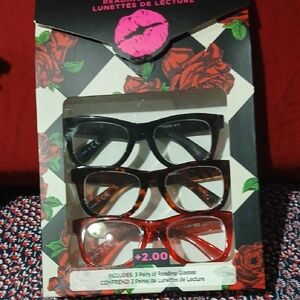 Betsey Johnson Black, Brown, Red Reading Glasses Trio